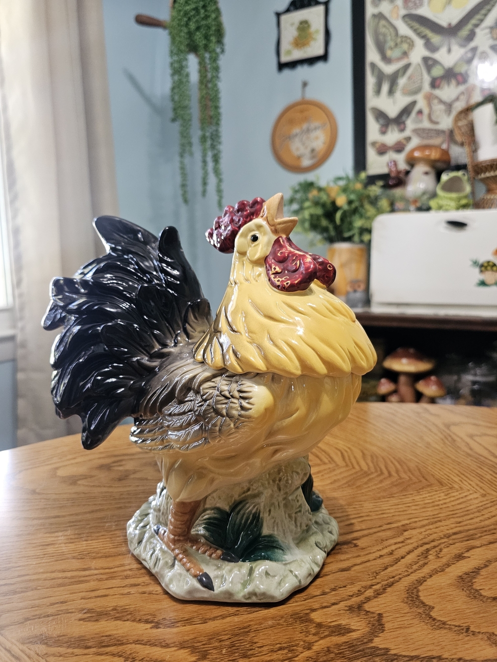 Vintage Glaze Ceramic Yellow Rooster Chicken Cookie Jar Large Canister Farmhouse - Picture 5 of 9